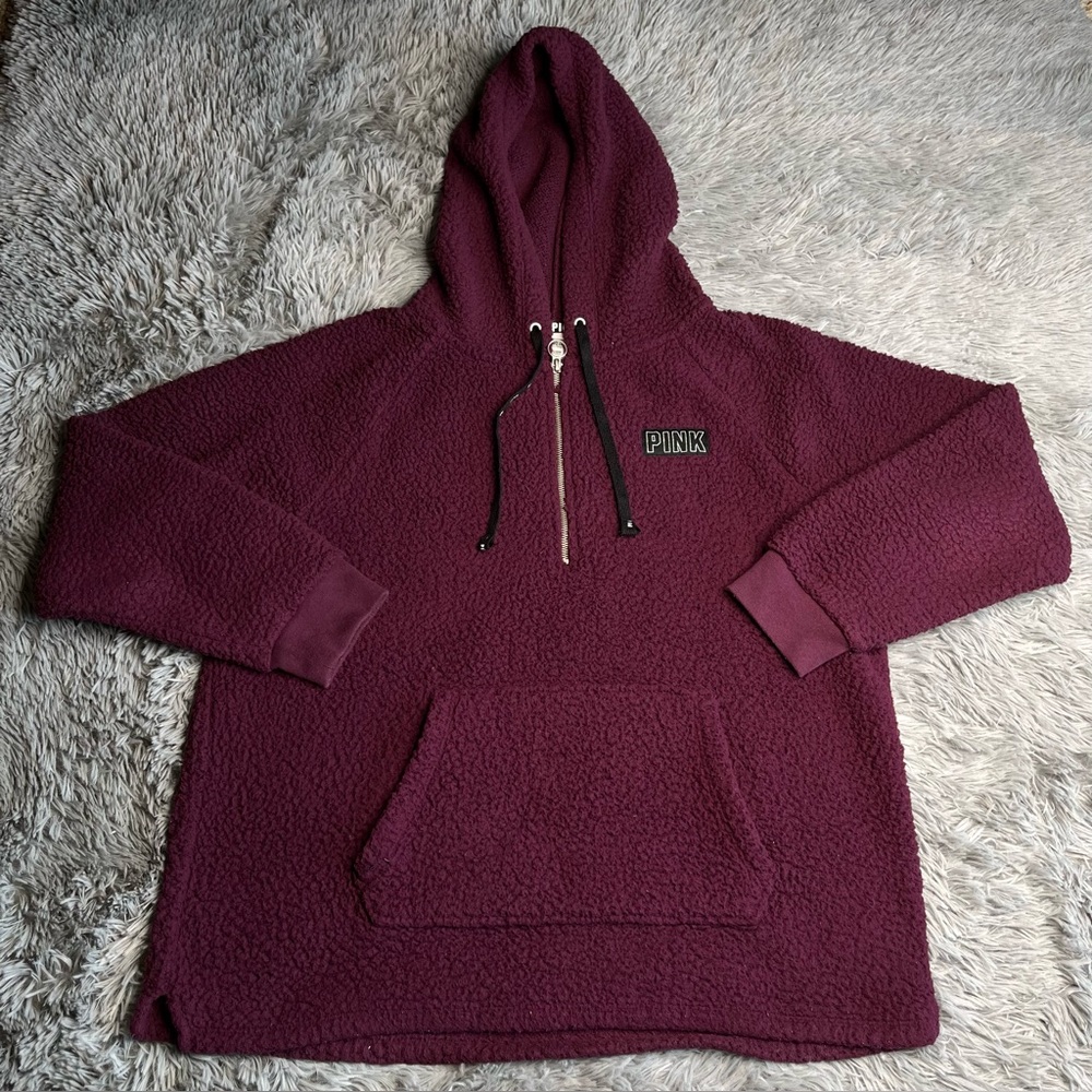 Pink Victorias Secret Hoodie Pullover Womens Large Sherpa Quarter Zip Purple